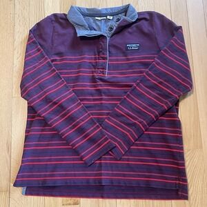 LL Bean Soft Cotton Women's Rugby Shirt Top Burgundy Stripes Large Henley
